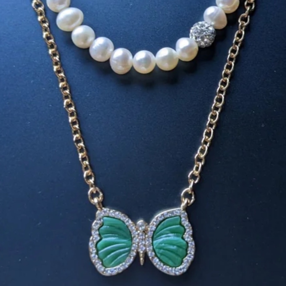 NWT Park Lane Raelynn Necklace with green butterfly and pearls